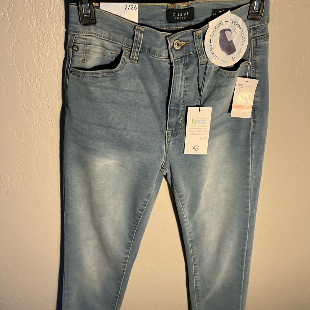 Curve Appeal Blue Skinny High-Waisted Jeans SZ 2 Tummy Tucking Straight Leg NWT - Picture 4 of 16